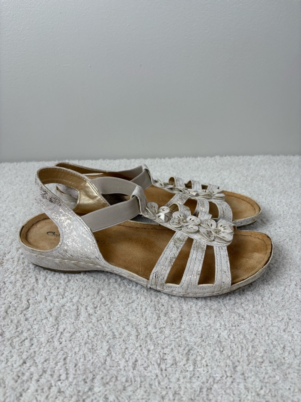 Flexus by Spring Step Sandal Women 41 US 9.5-10 Adele T-Strap in Metallic Pewter